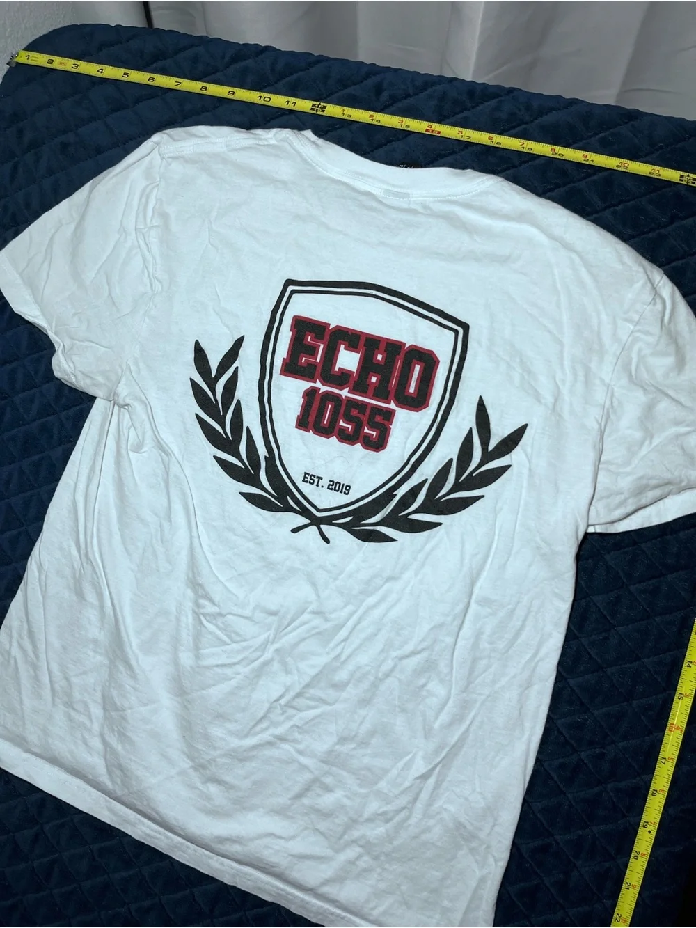District White Tee with Black Echo 1055 Print